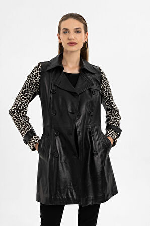 Kelia Siyah Kadın Hakiki Deri Kaban