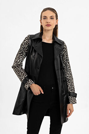 Kelia Siyah Kadın Hakiki Deri Kaban