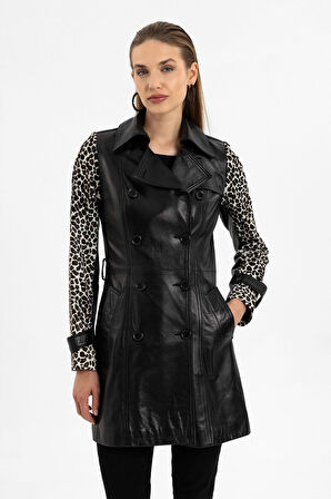 Kelia Siyah Kadın Hakiki Deri Kaban