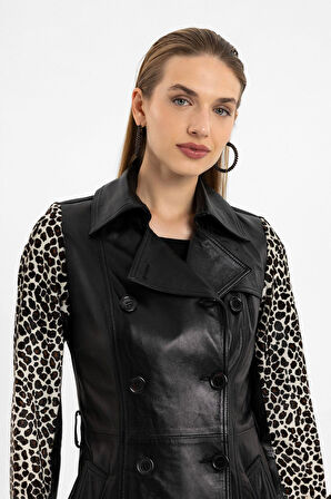 Kelia Siyah Kadın Hakiki Deri Kaban