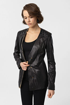Siyah Avril Kadın Hakiki Deri Ceket