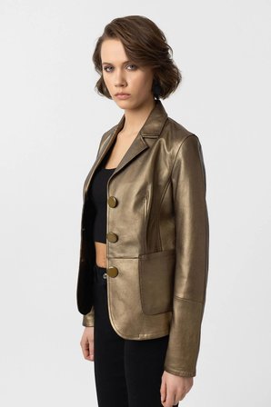 Gold Bloom Blazer Kadın Hakiki Deri Ceket