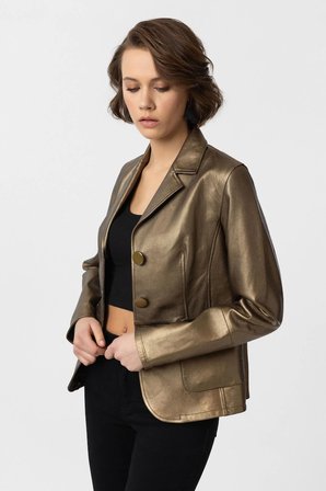 Gold Bloom Blazer Kadın Hakiki Deri Ceket