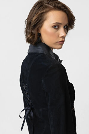 Lacivert Eylin Kadın Hakiki Süet Gömlek