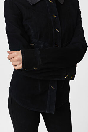 Lacivert Eylin Kadın Hakiki Süet Gömlek