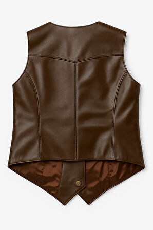 Hakiki Deri Kahverengi Kadın Yelek