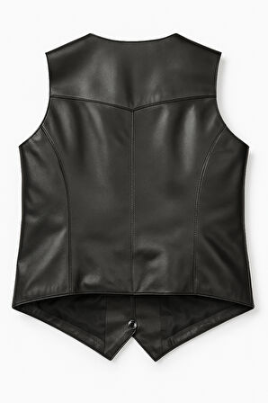 Hakiki Deri Siyah Kadın Yelek