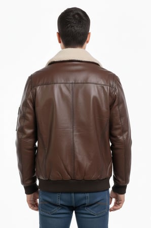 Aviator Kahverengi Armalı Hakiki Deri Erkek Bomber Mont