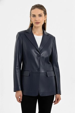 Louisa Lacivert Blazer Kadın Hakiki Deri Ceket