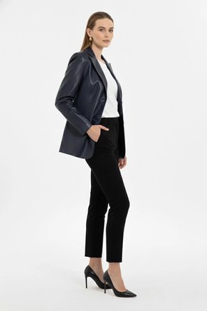 Louisa Lacivert Blazer Kadın Hakiki Deri Ceket