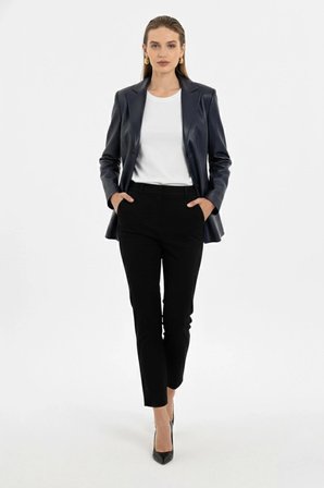 Louisa Lacivert Blazer Kadın Hakiki Deri Ceket
