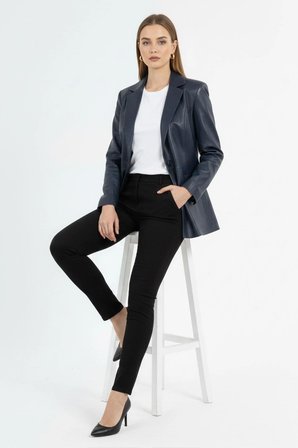 Louisa Lacivert Blazer Kadın Hakiki Deri Ceket