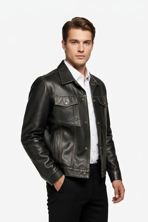 Kahve Denim Astarlı Hakiki Deri Mont