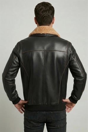 Aviator Siyah Armalı Hakiki Deri Erkek Bomber Mont