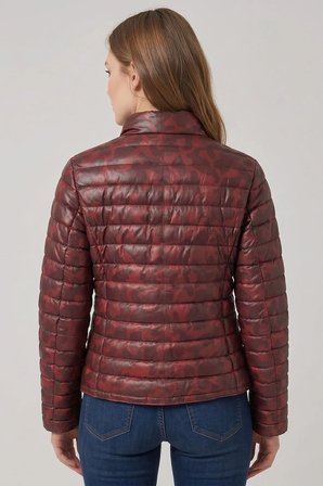 Bordo Kahverengi Çift Taraflı Hakiki Deri Şişme Mont