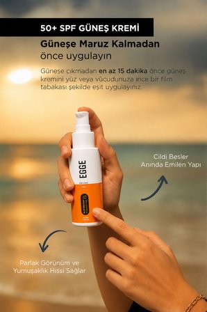 EGGE Yoğun Korumalı Tüm Ciltler için Sun Skin Care SPF 50+ Yüz ve Vücut Güneş Kremi 100 ml