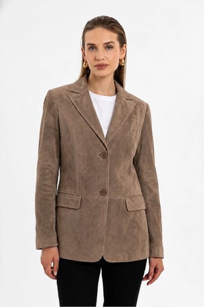 Louisa Camel Blazer Kadın Hakiki Süet Ceket