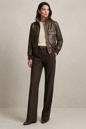 Lara Vintage Kahverengi Hakiki Deri Bomber Ceket