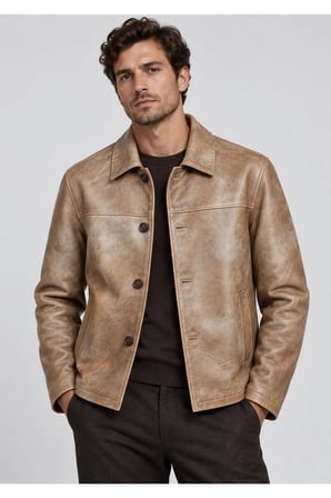 Theo Erkek Vintage Eskitme Camel Hakiki Deri Ceket
