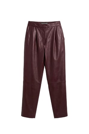 Bordo Pileli Hakiki Deri Pantolon