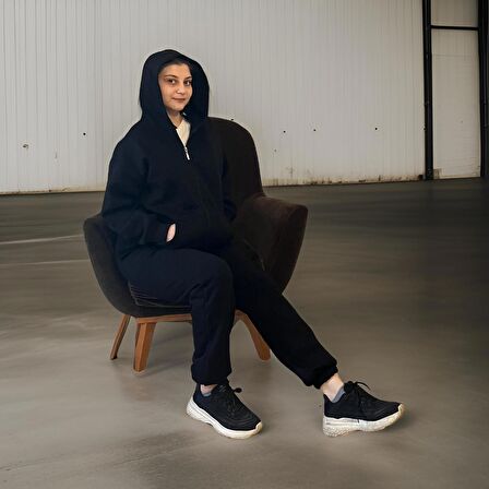 Unisex Üç İplik Şardonlu Kapüşonlu Hırkalı Eşofman Takımı