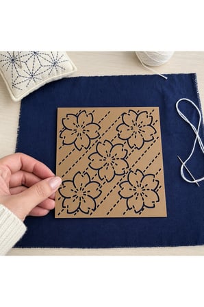 Besing Sashiko Nakış Şablonu Çiçek Desenli