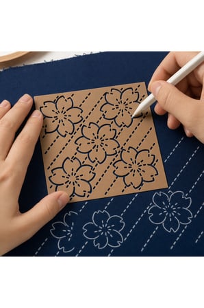 Besing Sashiko Nakış Şablonu Çiçek Desenli