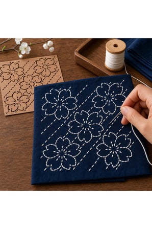Besing Sashiko Nakış Şablonu Çiçek Desenli