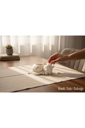 Besing Kedi Figürlü Takı Standı Beyaz 3D Baskı Takı Organizer