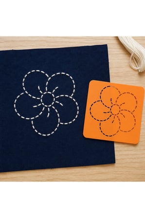Besing Çiçek Desenli Sashiko Nakış Şablonu 10 cm