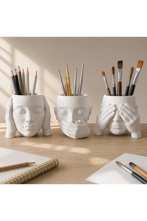 Besing Dekoratif Obje Beyaz 3'lü Figür Seti 3D Baskı