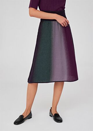 Peraluna Yüksek Bel Diz Altı Kadın Triko Etek Çok Renkli