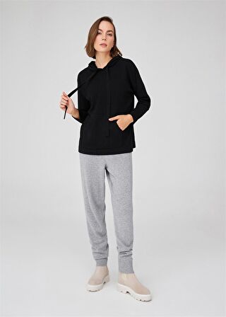 Peraluna Kaşmir Karışım Kapüşonlu Bol Kesim Kadın Triko Kazak Siyah
