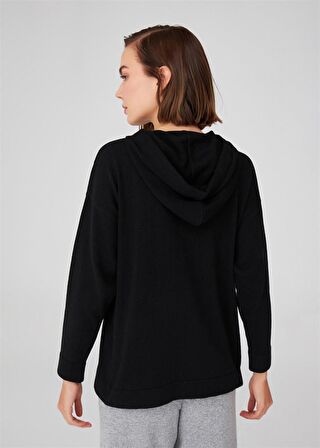 Peraluna Kaşmir Karışım Kapüşonlu Bol Kesim Kadın Triko Kazak Siyah