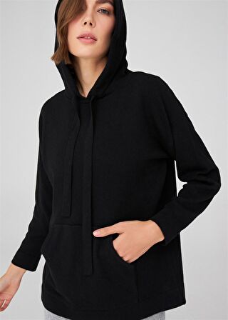 Peraluna Kaşmir Karışım Kapüşonlu Bol Kesim Kadın Triko Kazak Siyah