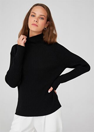 Peraluna Fit Kalıp Balıkçı Yaka Kaşmir Karışım Kadın Triko Kazak Siyah