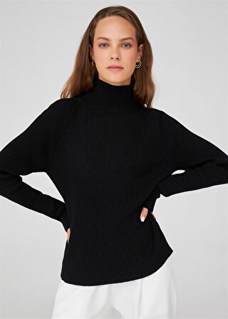 Peraluna Fit Kalıp Balıkçı Yaka Kaşmir Karışım Kadın Triko Kazak Siyah
