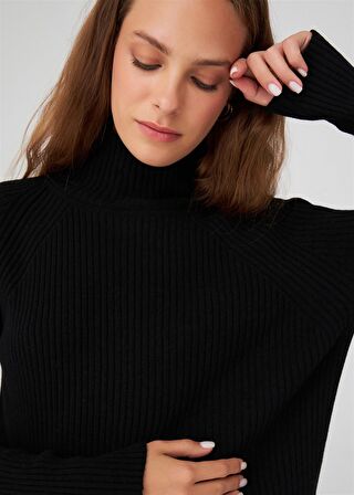 Peraluna Fit Kalıp Balıkçı Yaka Kaşmir Karışım Kadın Triko Kazak Siyah
