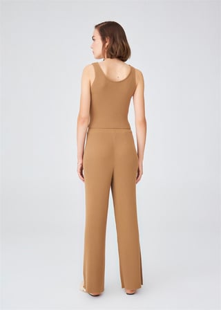 Peraluna Krop Fit Kadın Triko Atlet Camel