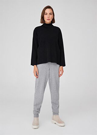 Peraluna Balıkçı Yaka Boğazlı Bol Kesim Kadın Triko Kazak Siyah