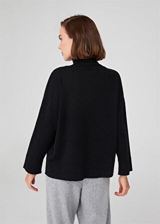 Peraluna Balıkçı Yaka Boğazlı Bol Kesim Kadın Triko Kazak Siyah