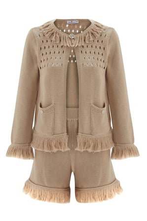 Peraluna MIYOKİ CARDIGAN & SHORTS Mevsimlik Pamuklu Kadın Triko Takım Şort Bej