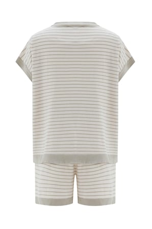 Peraluna VERA BLOUSE & SHORTS Pamuklu Yazlık Kadın Triko Şort Takım Ekru/Çağla Yeşili