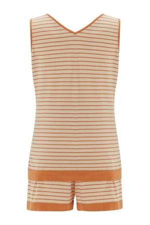 Peraluna PARU TOP & SHORTS Pamuklu Yazlık Kadın Triko Şort Takım Bej/Turuncu