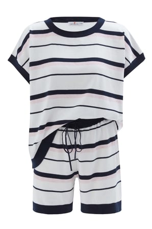 Peraluna MARINE BLOUSE & SHORTS %100 Pamuk Yazlık Kadın Triko Şort Takım Lacivert/Ekru