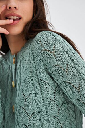 Peraluna ELLA CARDIGAN Ajur Detaylı Yazlık Düğmeli Kadın Triko Hırka Nil Yeşil