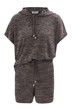 Peraluna KAIRA BLOUSE & SHORTS Kapüşonlu Yazlık Kadın Triko Şort Takım Kahve Melanj