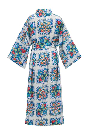 Peraluna RIA Çini Desenli Bilek Hizası Saten Kadın Kimono Çok Renkli