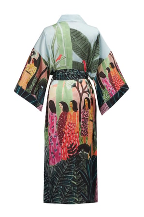 Peraluna KAURİ Tropik Desenli Bilek Hizası Saten Kadın Kimono Çok Renkli