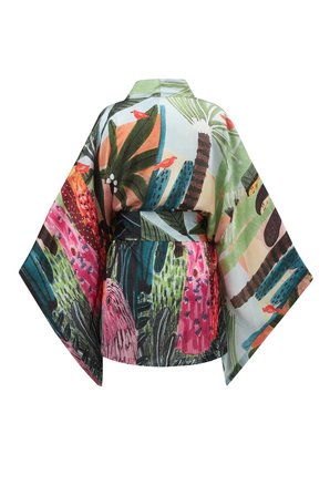Peraluna SHUKO Tropik Desenli Geniş Kollu Saten Kadın Kimono Çok Renkli